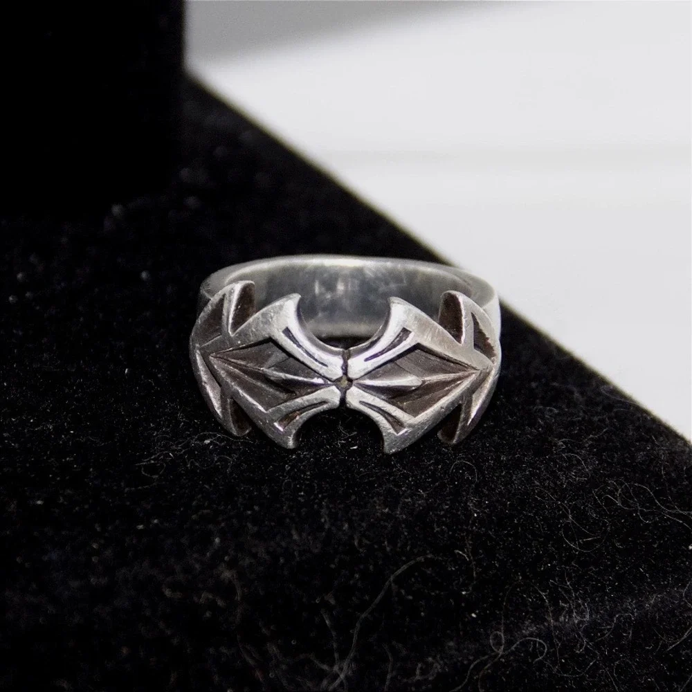 VTG HEAVY Sterling Silver 925 Gothic Punk Biker Ring‎ Size 10.5 Geometric Band